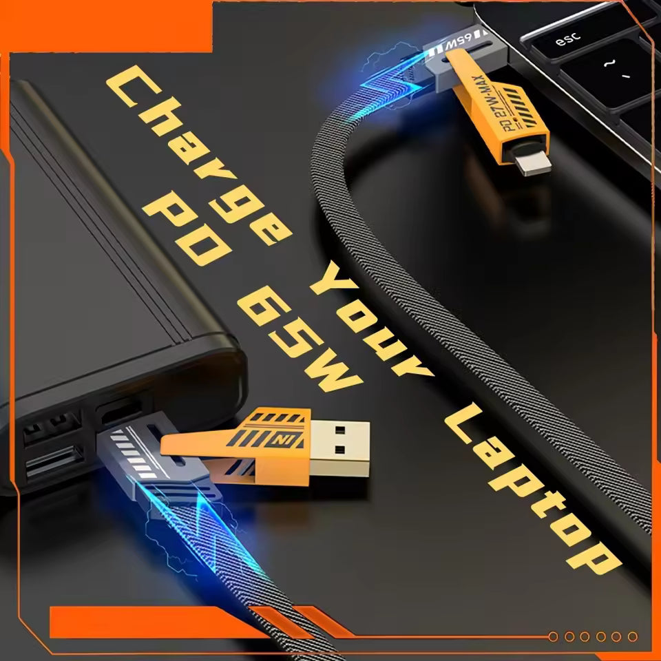 4 in 1 USB C Cable Fast Charging Data Cable 65W 27W PD QC3.0 Multifunction Charger Sync Cord For iPhone Samsung Huawei Xiaomi
